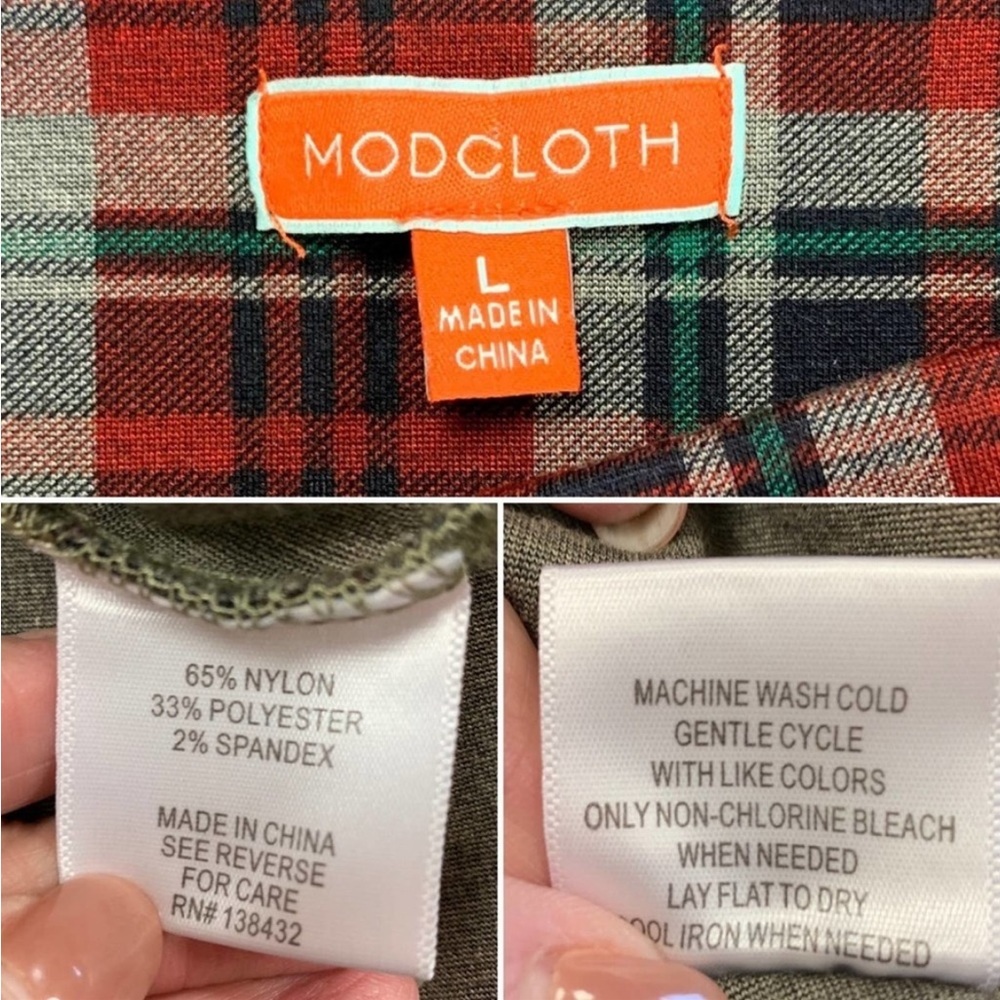 NWT ModCloth Red Green Plaid Ruffle Unlined Stretch Side Zip Pencil Skirt LG - Picture 8 of 9